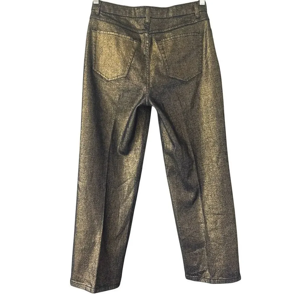 Kate Spade Gold Metallic Straight Leg Denim Pant Size 27